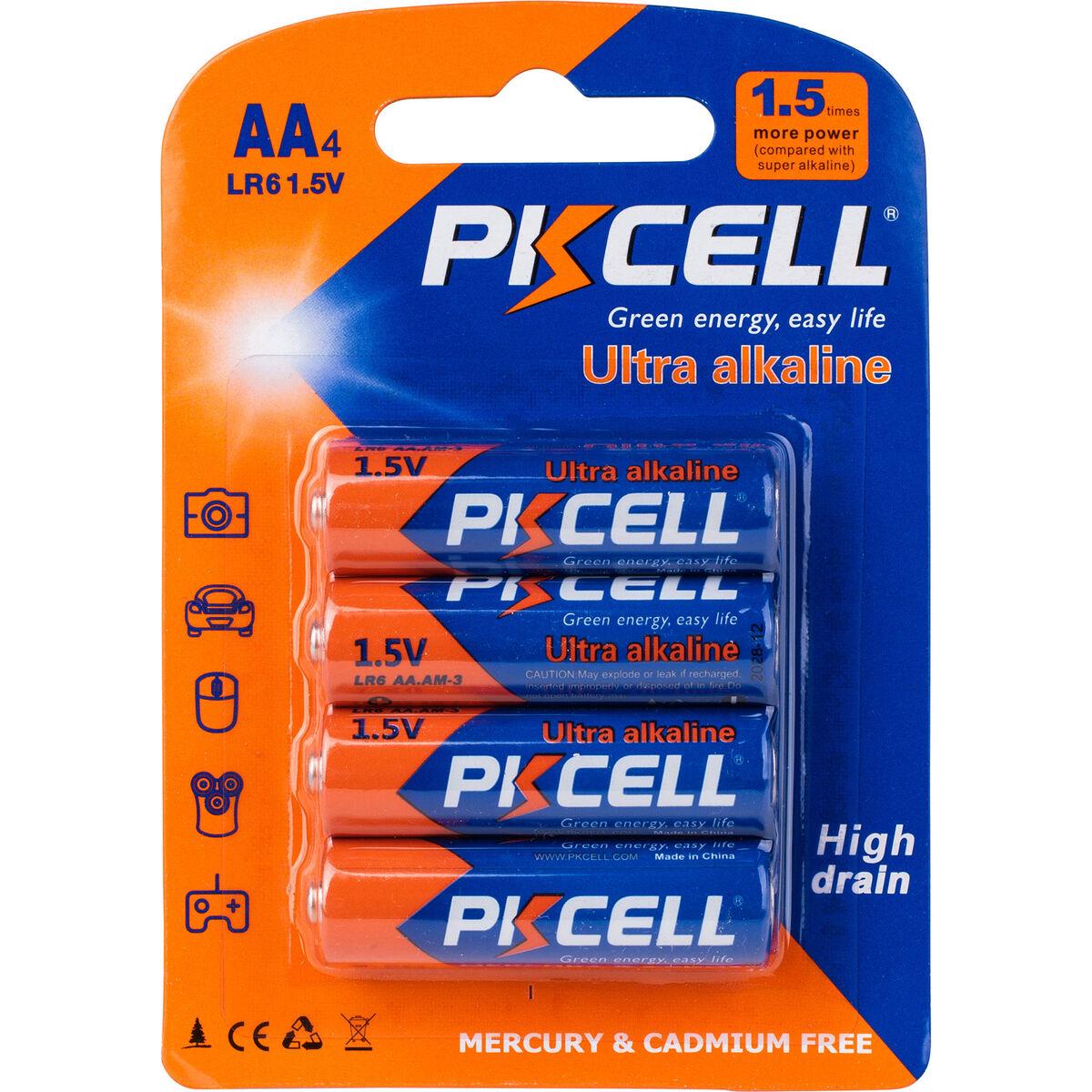 PKCELL 1 5V AA Ultra Alkaline Battery 4 Pack